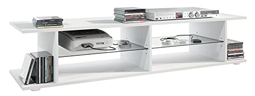 Vladon Meuble TV Movie V3 Lowboard 134 x 29 x 37,5 cm Avec 6 compartiments ouverts, Caisson en Blanc mat