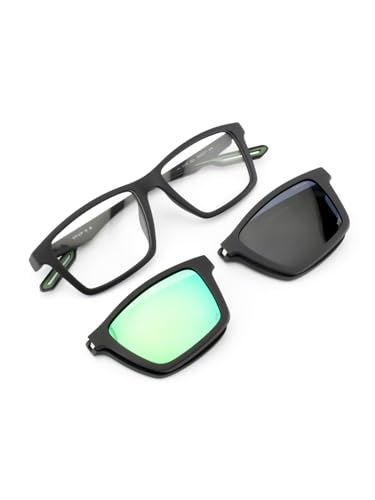 Image of opium Rectangular Sunglasses | 3 in 1 Magnetic Clip On Eyewear | Polarized & UV Protection|Optical Frame with Dual Clip Lens