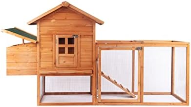 Chicken Coop Outdoor Wooden Rabbit Hutch Poultry House with Chicken Run Cage, Egg Box & Waterproof Roof (80")