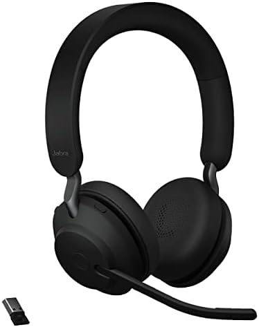Jabra Evolve2 65 UC Wireless Headphones with Link380a, Stereo, Black – Wireless Bluetooth Headset for Calls and Music, 37 Hours of Battery Life, Passive Noise Cancelling Headphones
