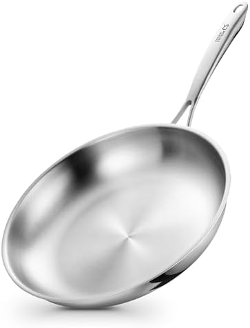 KOCH SYSTEME 12 Inch Tri-Ply Stainless Steel Frying Pan, Professional Large Stainless Steel Skillet, Oven Safe, Dishwasher Safe, Cooking Pan with Stay Cool Handle, 18/10 Stainless Steel Pan 12 Inch