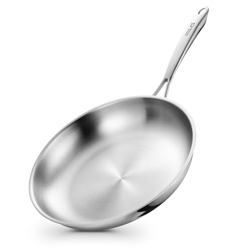 Image of KOCH SYSTEME CS Tri-Ply Stainless Steel Frying Pan, 10 Inch Stainless Steel Skillet, Non-Toxic Cooking Pan, 18/10 Stainless Steel Pan, Dishwasher and Oven Safe, Induction Compatible, Silver