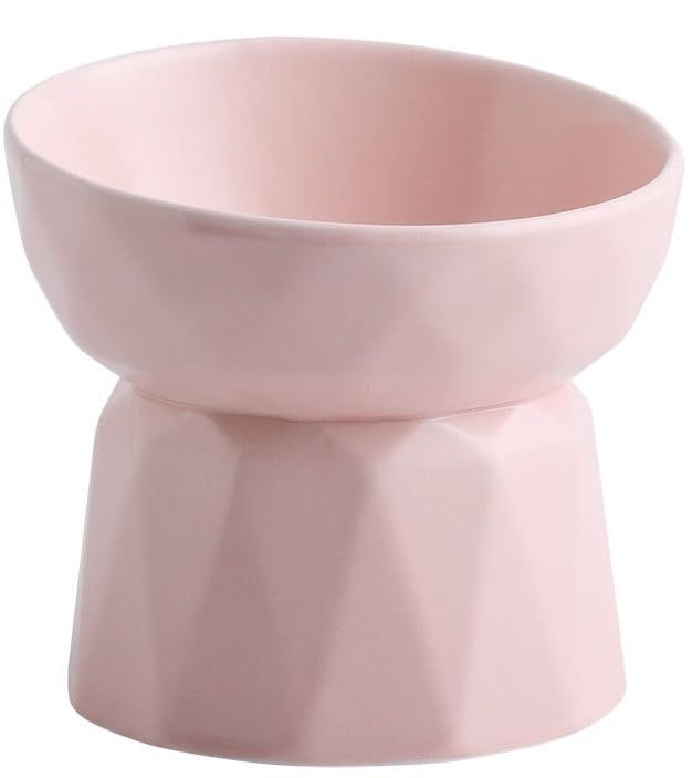 Image of PETANGEL Cat Ceramic Eelevated Anti Vomiting Pet Food Bowl (Pink),12.5 cm,H 11.5 cm,W 11.5 cm
