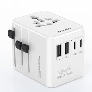 Hichain Adaptateur prise universelle 35 W GAN Voyage à charge rapide 2 ports USB-A 2 ports USB-C Plug Adaptateur de voyage international mural tout-en-un pour USA EU UK AUS