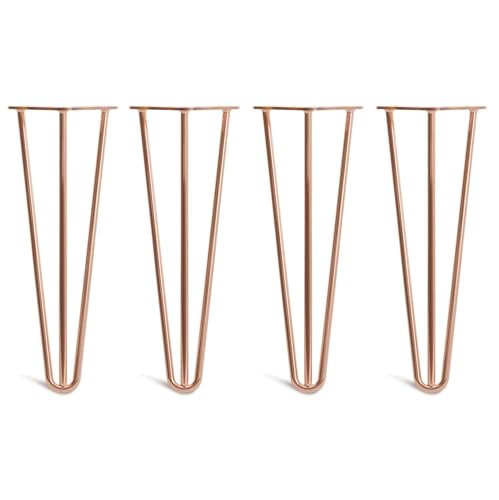 Image of [HLC] 4 x Hairpin Table Legs – Superior Double Weld Steel Construction With Screws, Build Guide & Protector Feet Worth £8 Included! – 10mm Steel [14"/35cm,Copper]