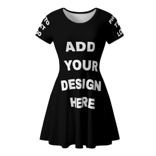 Custom Casual Dress for Women Design Your Own Photo Logo Text Personalized Summer Crewneck Sundress Dress with Loose Fit Beach Multiple Sizes Black-04