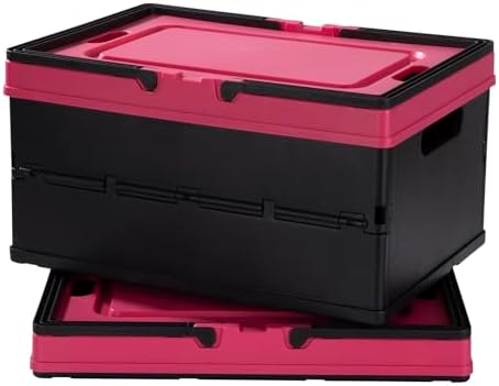 Set of 2 Plastic Storage Boxes with Handles and Lids, Foldable an...