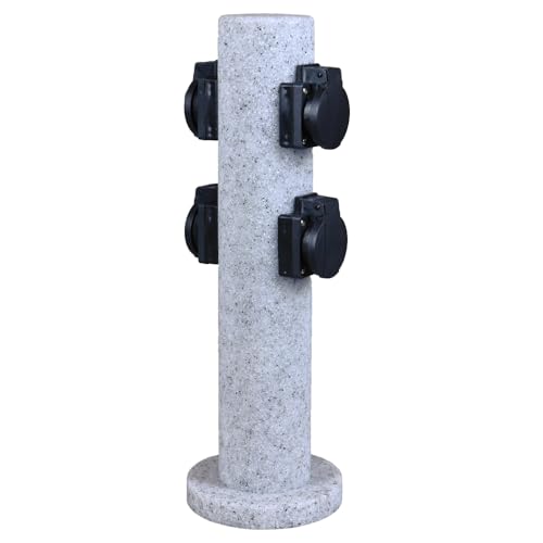 Colonne de prise ronde à 4 prises - Aspect granit - Multiprise de jardin - Colonne de prise