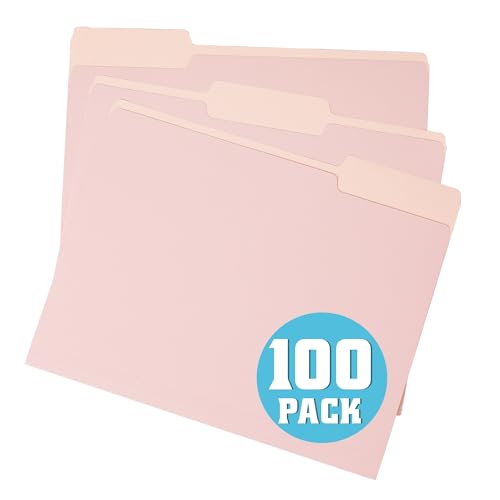 pmybupo Two Tone Pink File Folders,Colored Letter Size100 Pack Manilla Folders,8.5 x 11 Office Organization Home School Folders for Documents Files Paper
