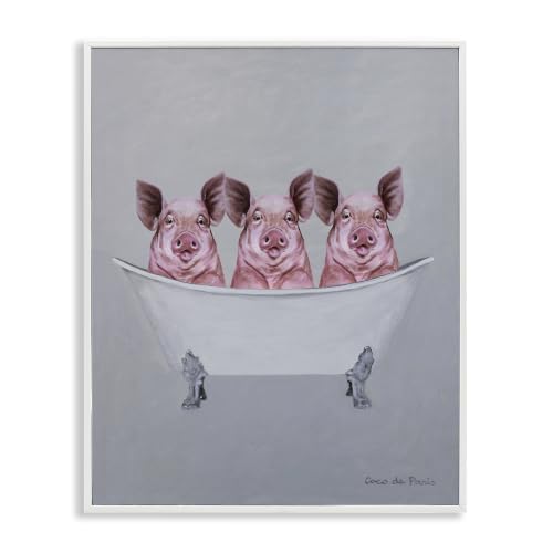 Three Pink Pigs Bathroom Illustration, 11 x 14 Inch Framed Giclée Print