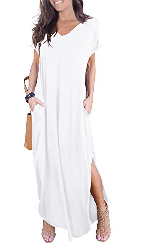 grecerelle women's casual loose pocket long dress short sleeve split maxi dresses