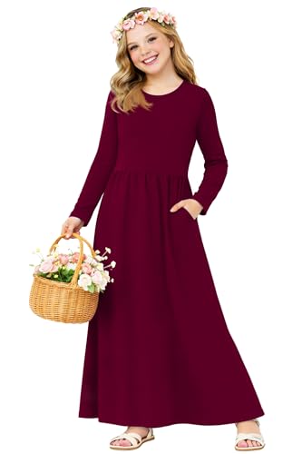 Image of Deerose Girls Maxi Dress Short Sleeve Casual Long Dresses with Pockets 5-14 Years