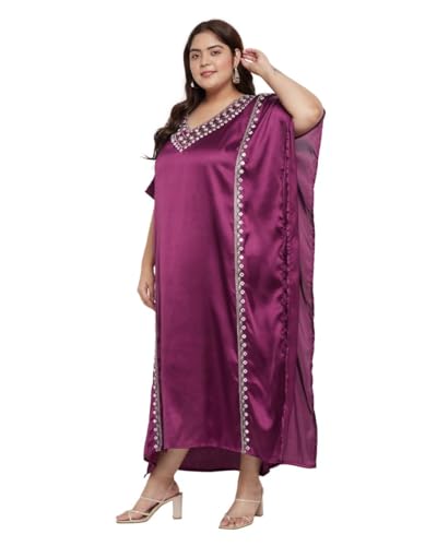 Image of Gypsie Blu Women Long Kaftan Plus Size Satin Soft Embroidery Swimsuit Cover Up Embroidered Work Caftan Gown Dress for Ladies