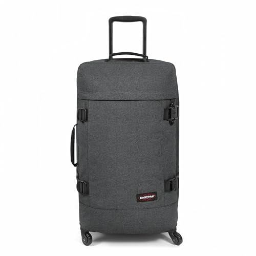 EASTPAK Trans4 M – 68L Large Wheeled Luggage with Dual Compartments, TSA Lock, 360° Spinner Wheels, and Diamond-Embossed Handle, Black Denim