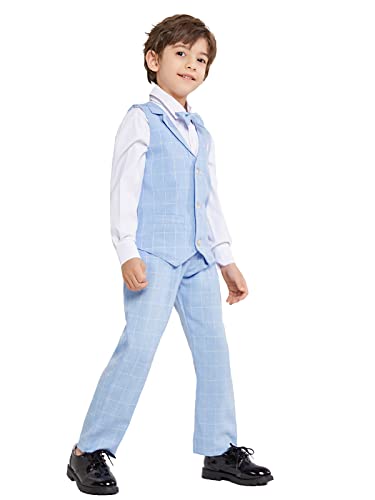 Lolanta Boys Formal Suits Kids 4Pcs Tuxedos Outfits Long Sleeve Shirts, Vest, Pants, Bow Tie(Blue, With Shirt, 2-3 Years) #TOP6