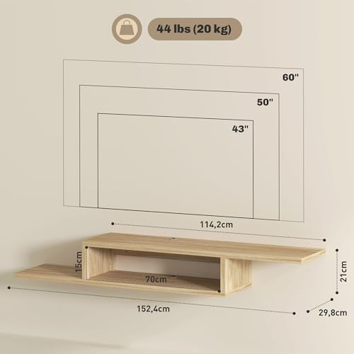 Meuble TV mural flottant chêne clair 152 cm HOMCOM