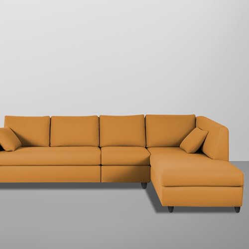 Image of Florian RHS 6 Seater L Shape Sofa Set for Living Room (Orange Fabric) Premium Fabric Sofa