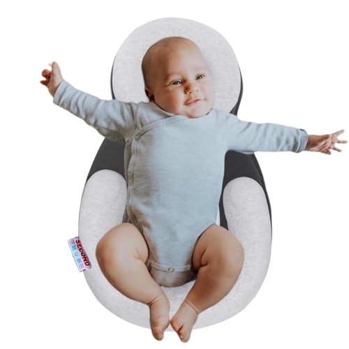 Image of SECOND MUM Ultra Comfort Baby Pillow Portable Adjustable Anti-Roll Fit Newborn Infant Lounger Nest (Grey)