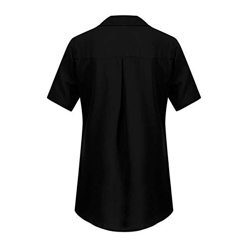 Blusa feminina regata com gola V e manga curta para o verão, Preto, 3X-Large