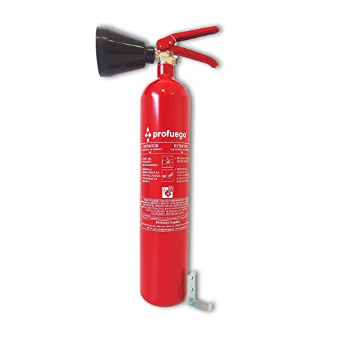 Extintor 2 kg CO2 marca Profuego con soporte de pared y difusor. Homologado. Fecha 2023. Eficacia 34B. Especialmente indicado para fuegos en equipos eléctricos Cover