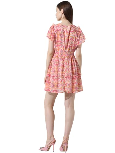 Image of ONLY Women Floral Printed Flared Sleeves Smocked Ruffled Fit & Flare Dress|Western Above The Knee Dress