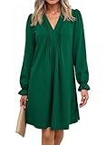 Dokotoo Long Sleeve Dress for Women Elegant Pleated Shirt Dress Loose Fit A Line Midi Dresses Trendy Gowns and Evening Dresses Casual Spring Clothes Small Green