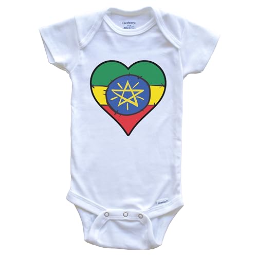 Really Awesome Shirts Ethiopia Heart Ethiopian Flag One Piece Baby Bodysuit