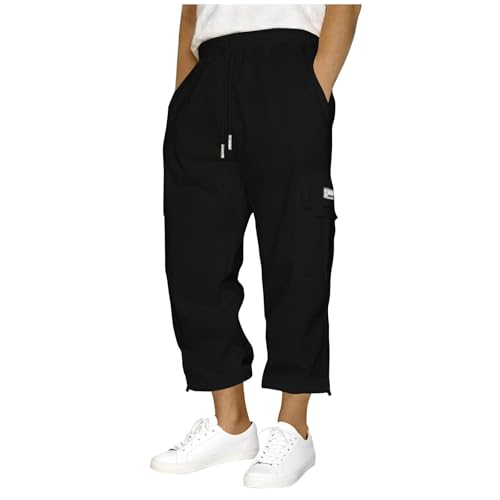 Men's Pants Drawstring Elastic Waist Casual Cropped Trousers Lightweight Loose Comfy Cargo Pants with Pockets