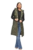 Parsa Fashions WOMENS LADIES LONG LINE HOODED PUFFER GILET JACKET COAT PADDED VEST TOP BODY WARMER Sizes Small to 3XL (as8, alpha, one_size, regular, regular, Khaki, 3XL)