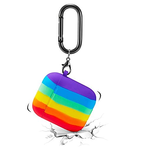Cute Airpods Case For Women,Rainbow Soft Silicone Airpod 1/2 Case Ipod Protective Shell With Colorful Fur Ball Keychain For Girls #TOP2