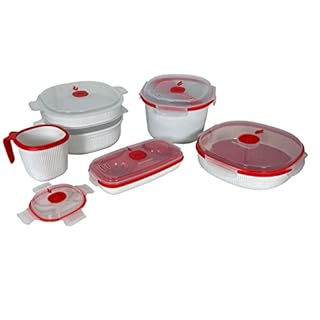 Snips - Set 5 Pz Contenitori Microonde con Cuociriso e Cereali Rice Cooker Microonde, Vaporiera 2L e 4L per Cottura a Vapore, Cuoci Uova e Tazza Mug - Contenitori per Alimenti Made in Italy