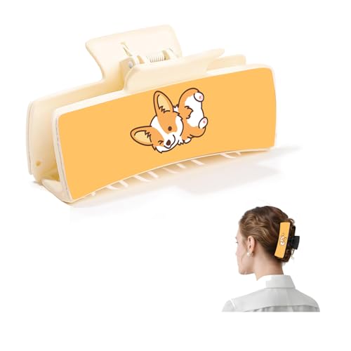 ANKVRP Cute Hair Clips for Women, Large Hair Claw Clips Funny Printed, Strong Hold jaw clips for Thick Hair and Long Hair Cute Yellow Corgi Dog