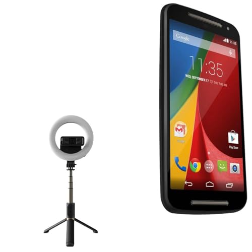BoxWave Stand and Mount Compatible with Motorola Moto G Dual SIM (2014) - RingLight SelfiePod, Selfie Stick Extendable Arm with Ring Light - Jet Black