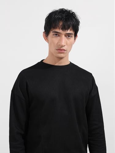 Image of The Indian Garage Co Men Boxy Textured Full Sleeves Crew Neck T-Shirt