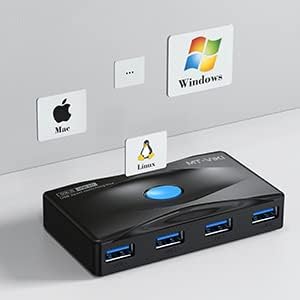 Image of MT-VIKI USB 3.0 Switch 4 Port USB Switch Selector 5Gbps High-Speed Peripheral Sharing Switcher for 2 Computer Share Mouse Keyboard Compatible with Laptop Scanner Printer 2 Pack Cable