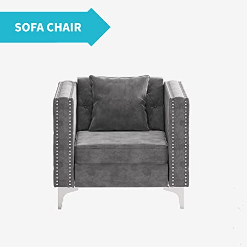 Cecer Sofa, 3 Pieces Sofa Set, Loveseat Sofa- Oversize Sofa Couch- Sofa Chair, Velvet Sofa With Cushion, Couches For Living Room, Apartment, Office, Gray Sofa #TOP3