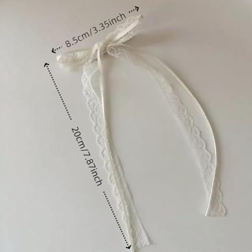 2 piezas de pinzas para el cabello con lazo de encaje blanco y cola larga miniatura 4