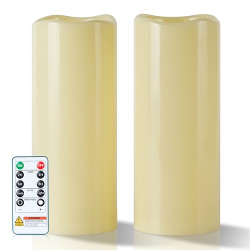 Image of 5plots Large Waterproof Flameless Candles 4 inchx10 inch Ivory LED Pillar Set of 2