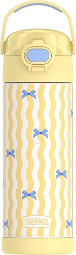 Image of THERMOS FUNTAINER 16 Ounce Stainless Steel Vacuum Insulated Bottle with Wide Spout Lid, Wavy Bows
