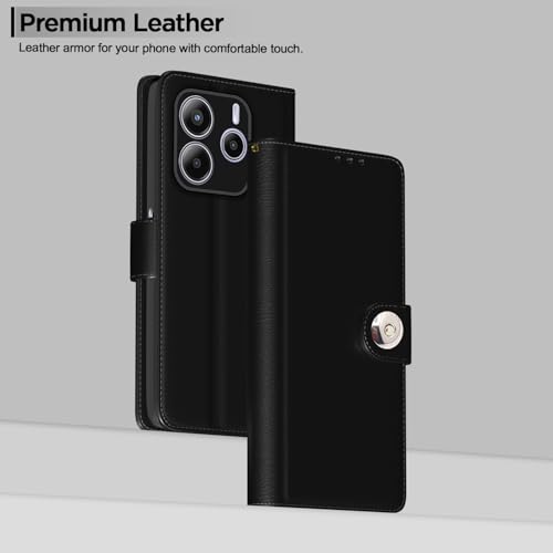 Image of Pikkme Flip Cover Leather Finish | Inside TPU with Card Pockets | Wallet Stand and Shock Proof | Complete Protection Button Flip Case for Redmi Note 14 5G (Black)