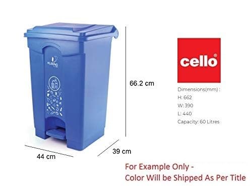 Image of Cello Strong Plastic Step-On Pedal Garbage Dustbin 60 Ltr White & White (COMBO)