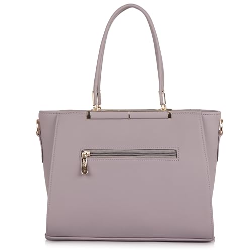 Image of Lady Quinton structured handbag with gold-tone hardware, dual handles, and detachable strap
