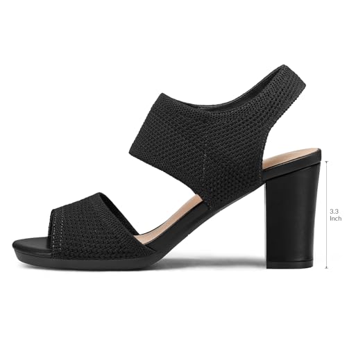 mysoft Women's Chunky Block High Heels Elastic Knit Open Toe Slingback Heeled Sandals4