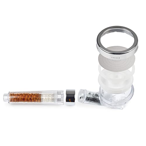 EASYmaxx Wellness-Duschkopf mit Mineralperlen & 3 Wasserstrahl-Modi | Spart 30% Wasser bei ca. 50% mehr Wasserdruck | 344 Mikrodüsen, natürliche Wasserfilterfunktion, für alle 1/2 Zoll Anschlüsse