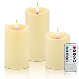 Bighfue LED Candles, Flameless, Battery Operated, Pillar, 3 Pack (D3 x H4 5' 6'), Flickering Flame, Remote Control