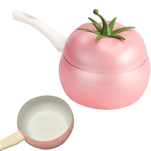 Tuzsocr Sartén antiadherente con forma de tomate,Sartén creativa y olla de leche, sartén antiadherente de piedra médica, apta para inducción, eléctrica y de gas (rosa)