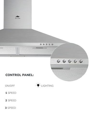 شفاط مدخنة مطبخ من ميلين، 60 سم من الستانلس ستيل - MKH 604 IX، ضمان لمدة 3 سنوات