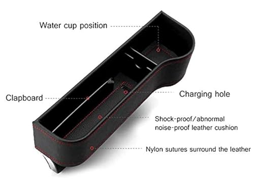 Image of Car Seat Gap Filler Organizer with Cup Holder - PU Leather Side Storage Box with Charging Hole, Anti Drop Seat Gap Pocket for Phone, Wallet, Keys and Bottles for Cars SUVs