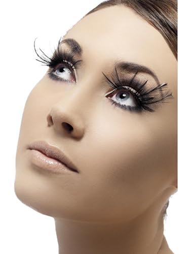 Smiffy's Smiffys Pestañas, negro, con plumas, contiene pegamento Halloween, Carnaval
