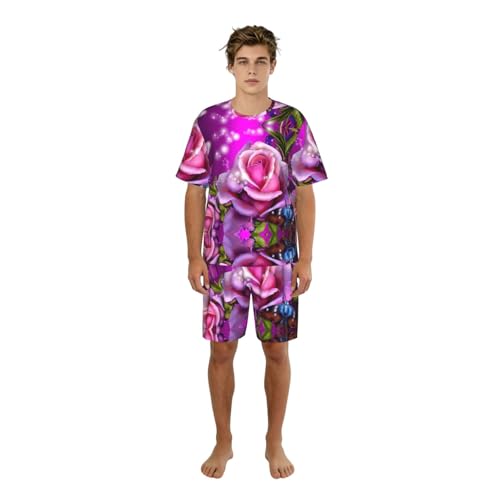 Pyjama homme imprimé rose papillons contre la chaleur nocturne d'été